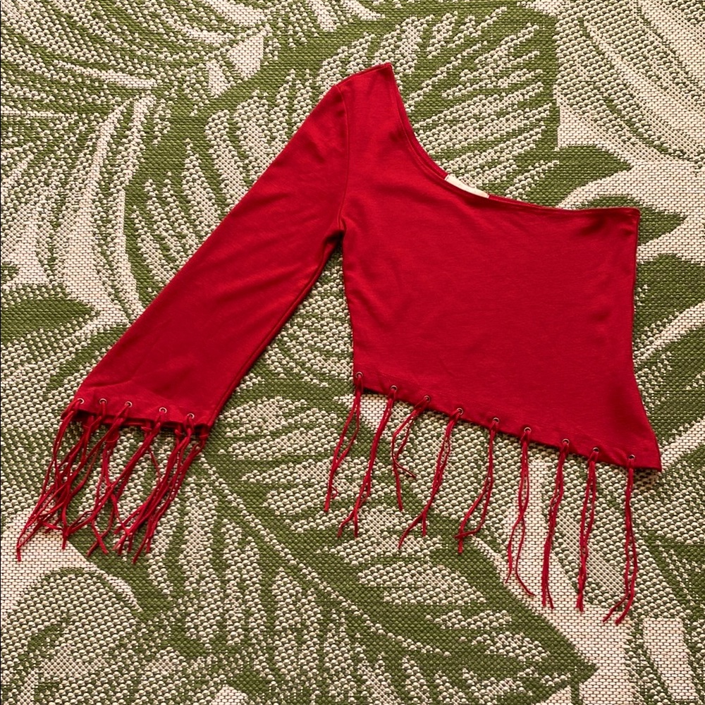 Vintage 90s Asymmetrical Fringe Crop Top